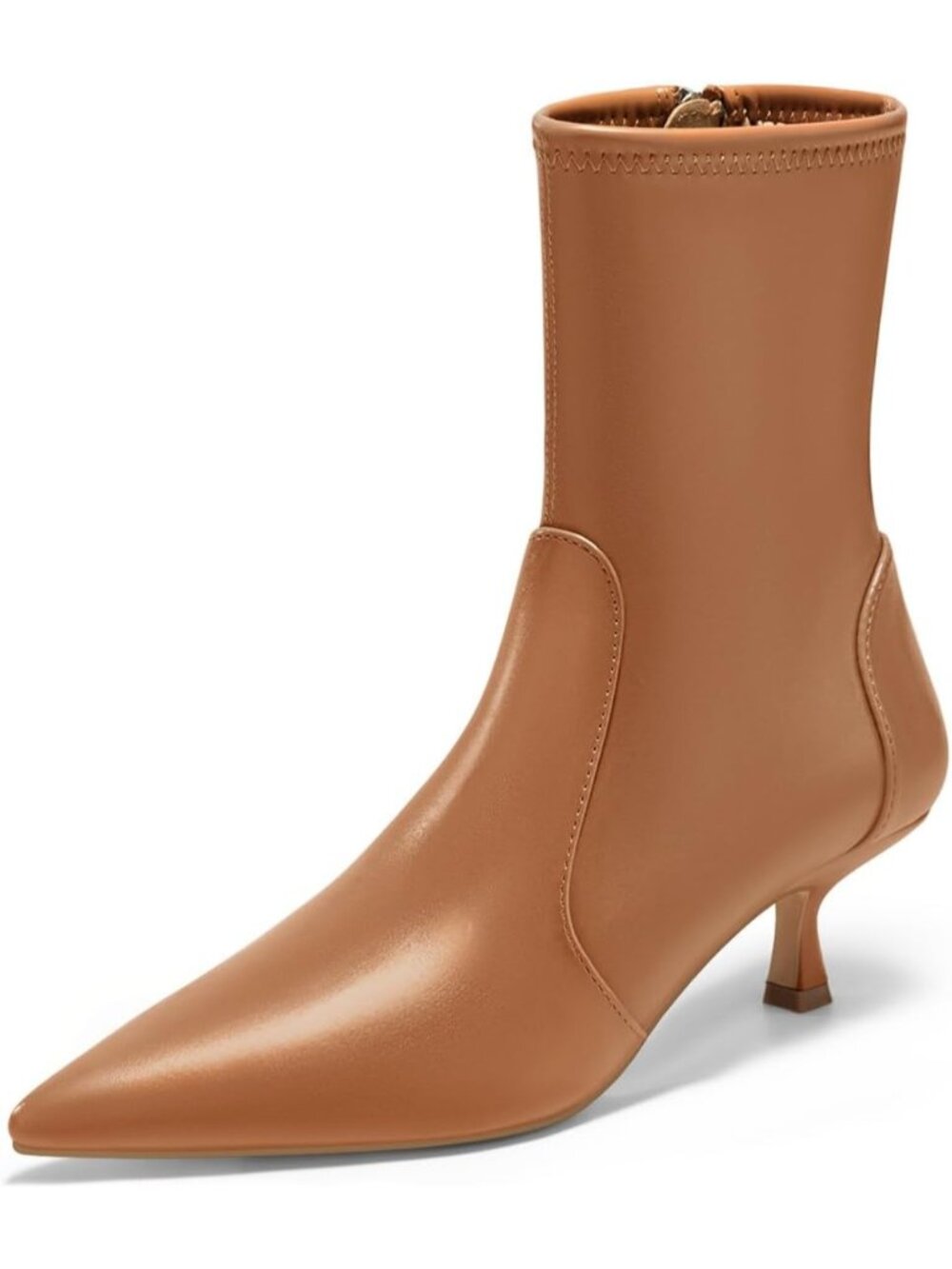 Women's Brown Low Kitten Heel Ankle Boot Pointed Toe Booties Side Zipper Shoes